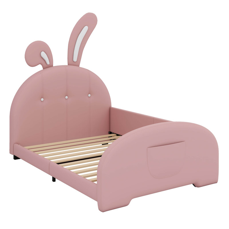 Lit princesse en forme de lapin revêtu de tissu pour lit simple, Rose