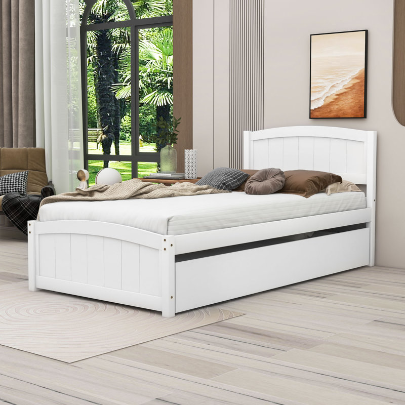 Twin Platform Bed with Trundle, White