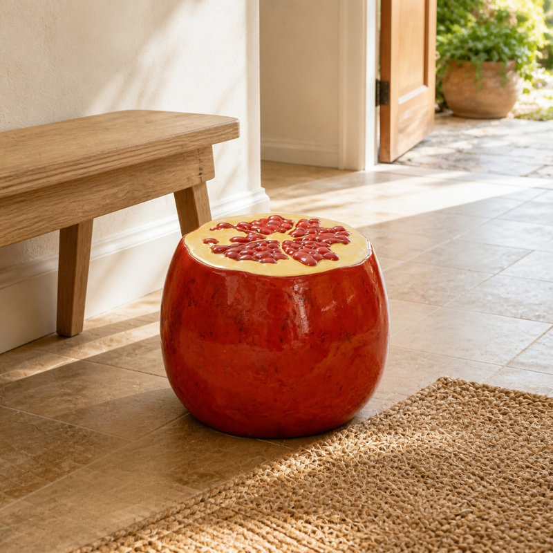 Pomegranate Resin Accent Stool, 13.78 x 12.2 Inches, Red