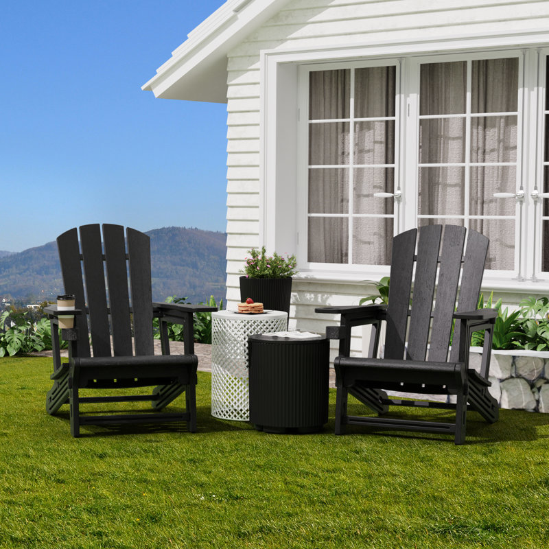 Two in a set  Adirondack Chair with Cup Holder All-Weather Reclining Chair for Patio Deck Backyard and Poolside, Black
