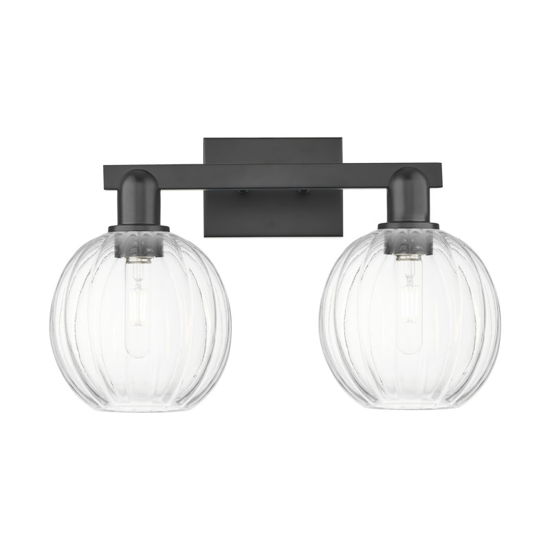Eldon - Éclairage pour meuble-lavabo à abat-jour sphérique 16 po 2 lumières, Transparent, Noir mat