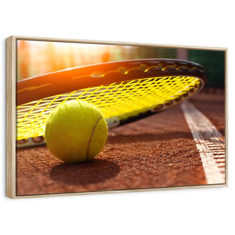 Tennis au coucher du soleil, Cadre flottant en bois naturel, 37 po x 25 po