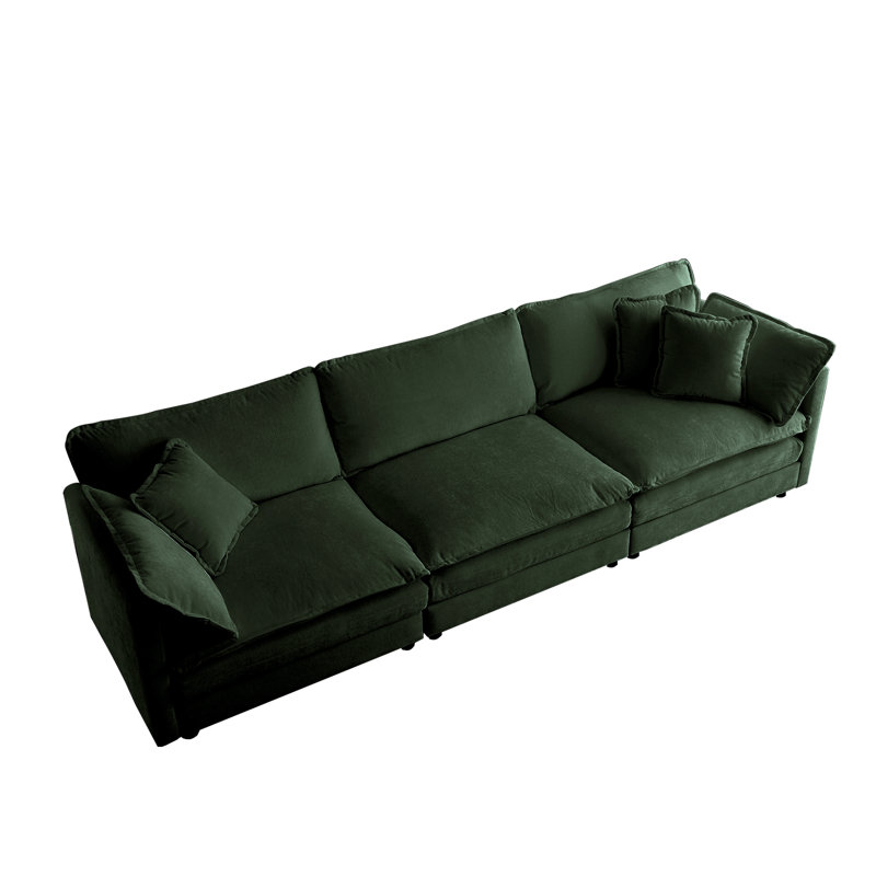 Anvi U-Shaped Chenille Fabric Upholstered 6-Piece Sectional Sofa, Green Chenille