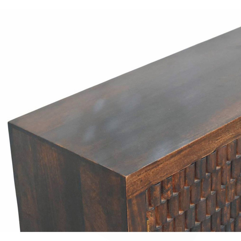 Commode Arno en bois massif, ton moka, 3 tiroirs