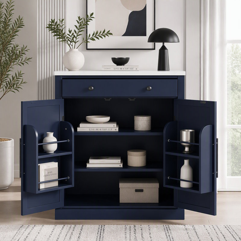 Armoire de cuisine autoportante avec plateau en faux marbre, Blue