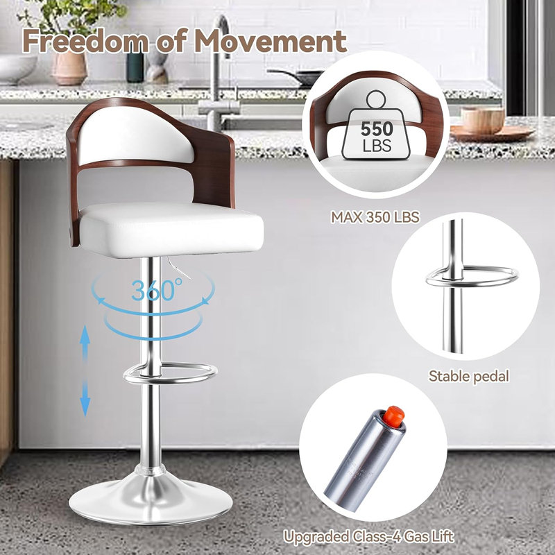 Modern Heavy Duty Swivel Bar Stools with Backrest – Adjustable Height Counter PU Leather Chairs with Footrest, 550lbs Capacity, Non-Slip Base, 360° Rotation for Kitchen Island, Home Bar, Coffee Shop