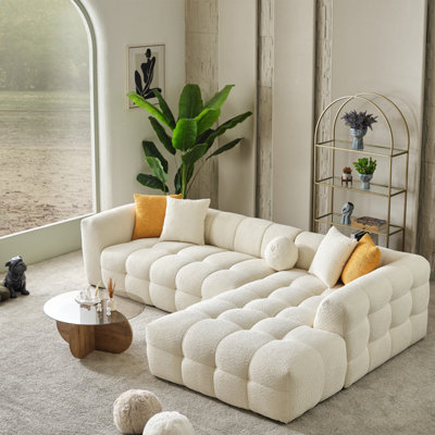 Modern Bouclé Sectional Sofa – Plush Curved Design With Deep Seats, Modular Layout & Teddy Upholstery