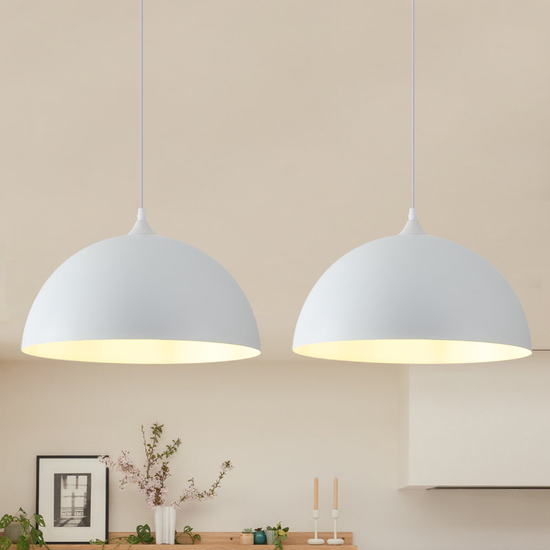 2-Light 16 Inch White Dome Pendant Light for Kitchen Island, Dining Room, White