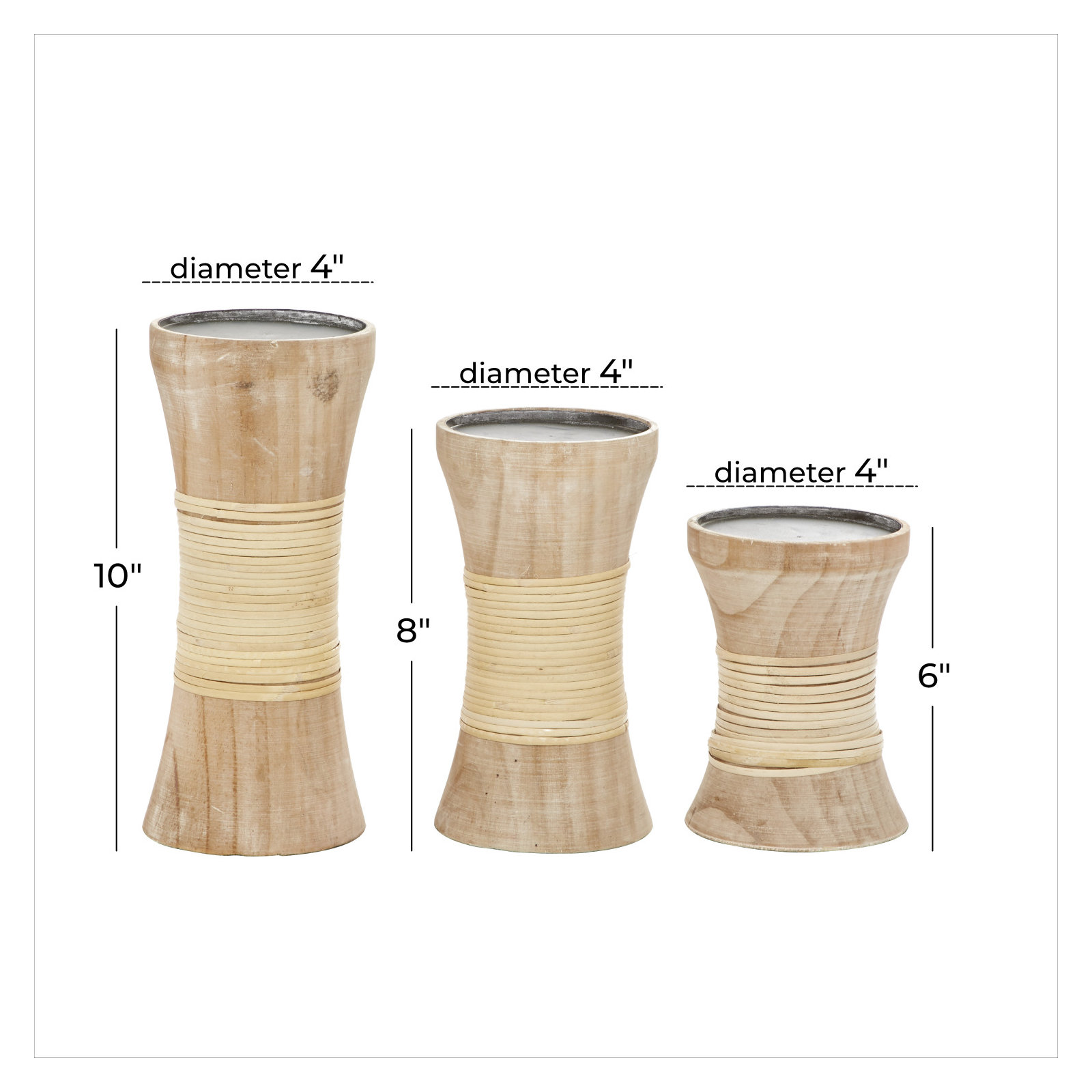3 Piece Wood Tabletop Candlestick Set