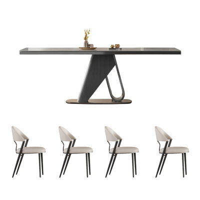 Simple rectangular rock plate table and chair set