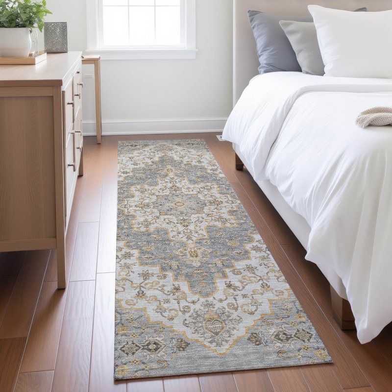 Tapis lavable à la machine intérieur / extérieur ACN2486, Argent argent, Tapis de couloir 2 pi 3 po x 7 pi 6 po