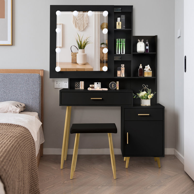 Meuble-lavabo, Noir / or