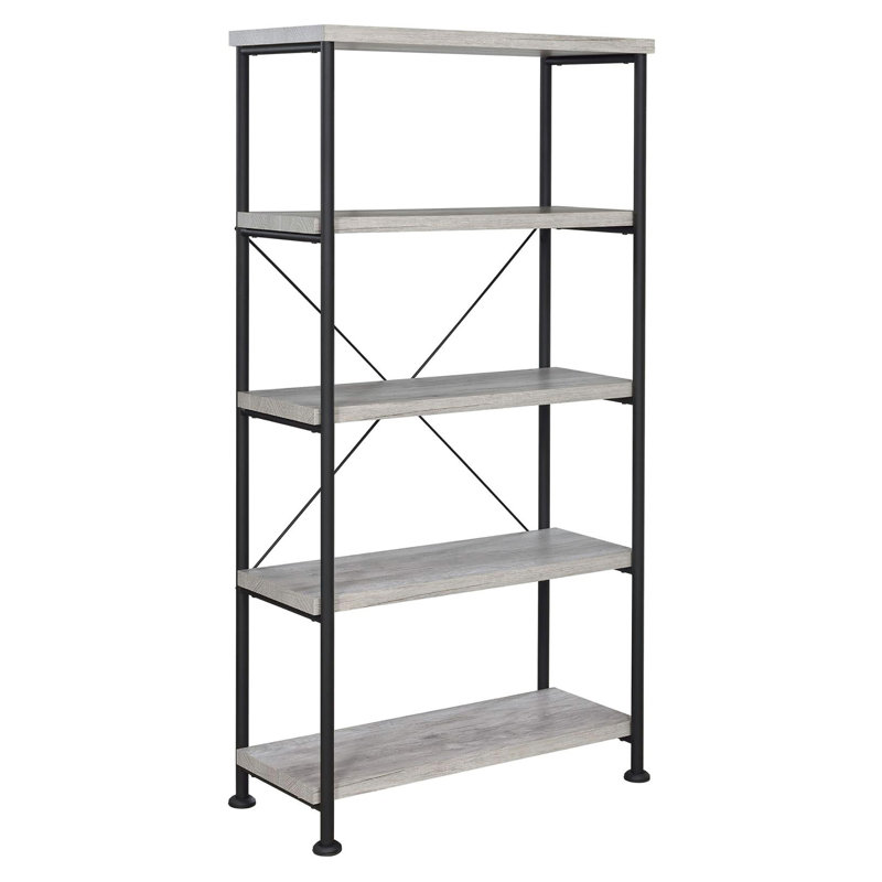 Bibliothèque grise en bois flotté à 4 tablettes, Gris délavé