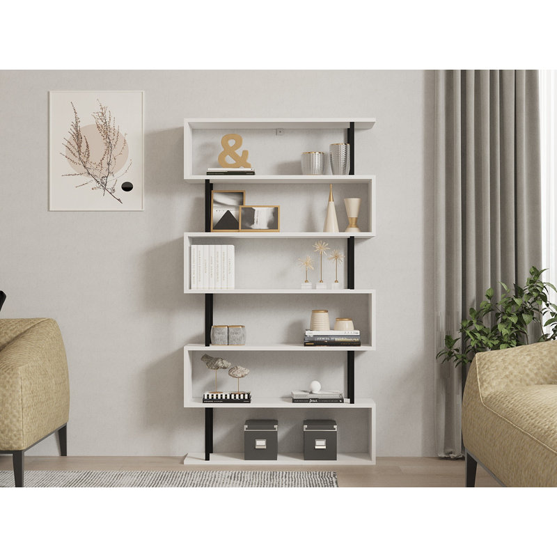 Modern White Bookshelf, 100% Melamine Coated Particle Board, 35.4 x 64.0 x 8.7 inches | 0.7 inches Thickness | Wall-Mountable Design, Multiple Shelves, Perfect for Home Office & Living Room Storage Solutions
