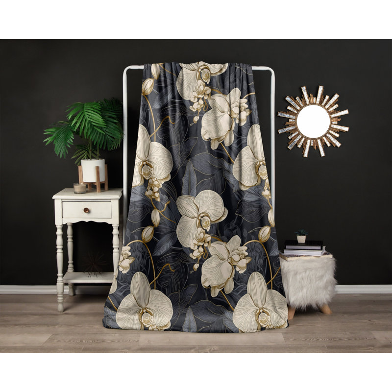 Throw Blanket, 68" W x 80" L, Floral/Abstract, Gray/Beige