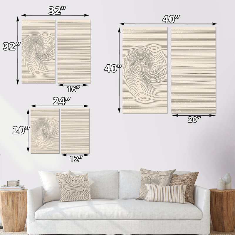 Ensemble de 2 peintures géométriques à motif géométrique primitif, Toile tendue, H 20 po x l 24 po x P 1 po