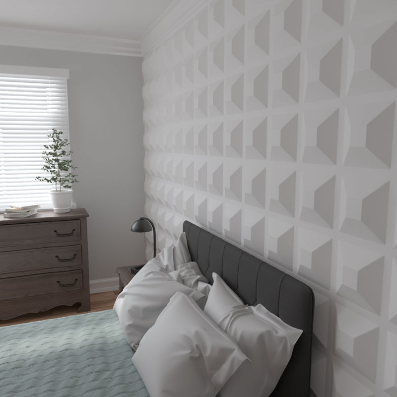White 12" Square PVC 3D Wall Panels, Set of 10