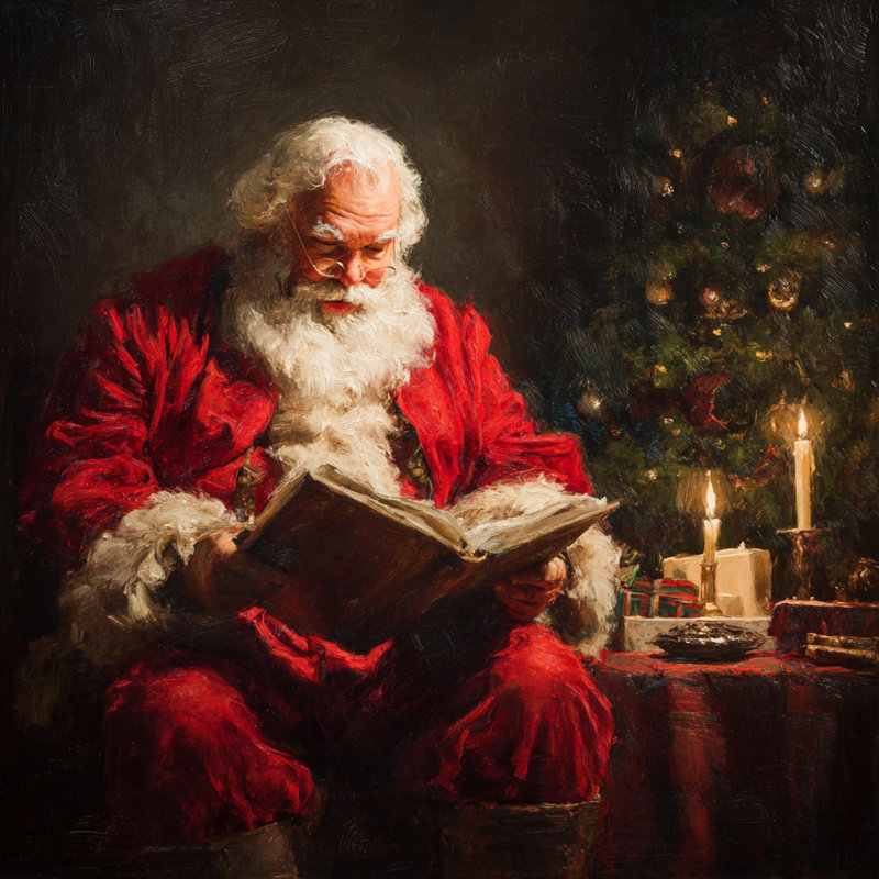 "Santa lecture" par Candlelight, art mural sur toile tendue, H 40 po x l 40 po