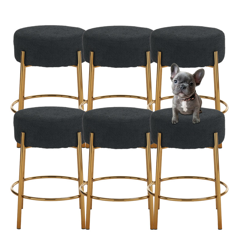 Tabourets de bar rembourrés 24 po Modern, Tissu gris / cadre doré