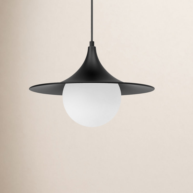 Luminaire suspendu conique à 1 lumière Hermit, Noir mat / verre opale mat, H 83,75 po x l 12,5 po x P 12,5 po