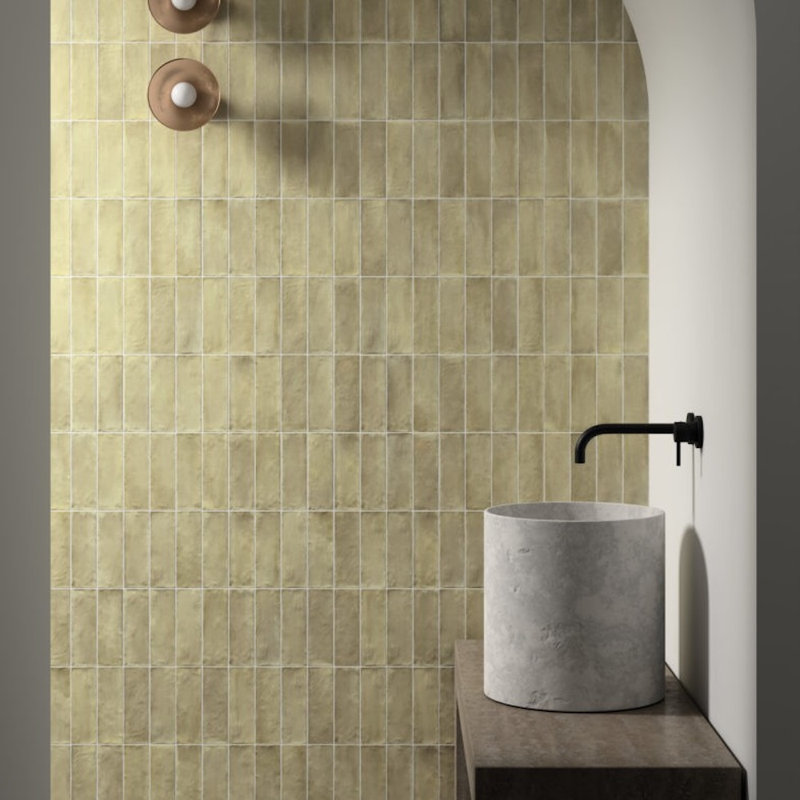 Sabbia Zellige | 3"x8" Ceramic Zellige Wall Tile, Weald Green
