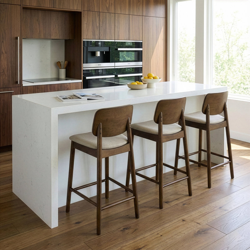 Farallones Upholstered Counter Stool with Rubberwood Frame, Walnut/Beige