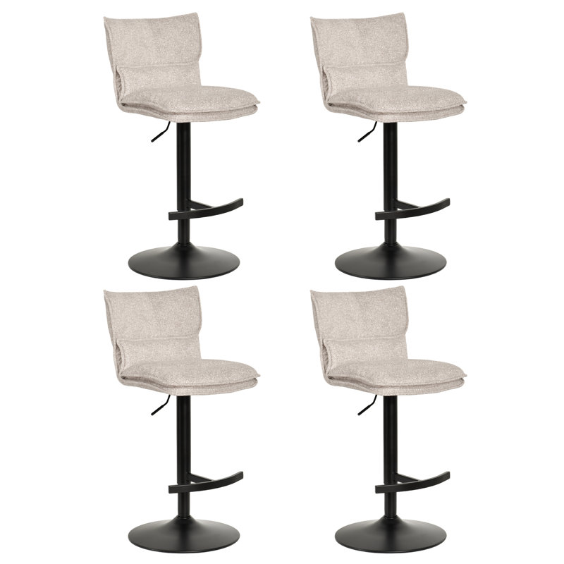 Modern Upholstered Adjustable Height Swivel Full Back Metal Base Bar Stool, 4, Beige