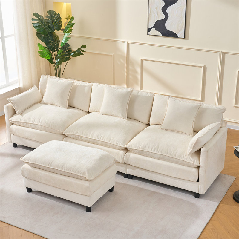 108" L-Shaped Sectional, Beige Chenille