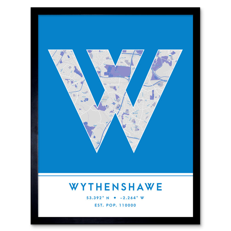 Wythenshawe City Map Wythenshawe Blue by Wee Blue Coo - Single Picture Frame Typography
