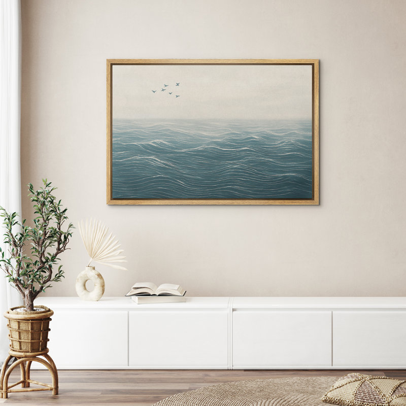 «Minimalist Ocean Waves Coastal Beach Decor», reproduction d'art sur toile encadrée, H 24 po x l 36 po, Naturel