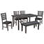 Table de salle à manger en bois rustique pour 6 personnes, gris, avec banc robuste et résilient - look élégant 6 po gris fiable