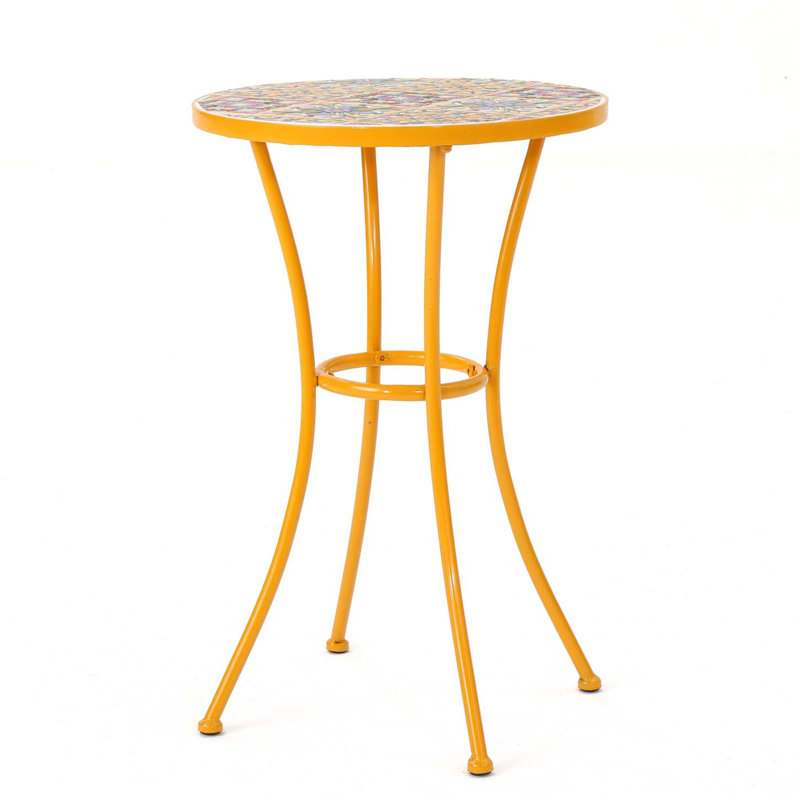 Eberto Outdoor Ceramic Tile Side Table with Iron Frame, Yellow