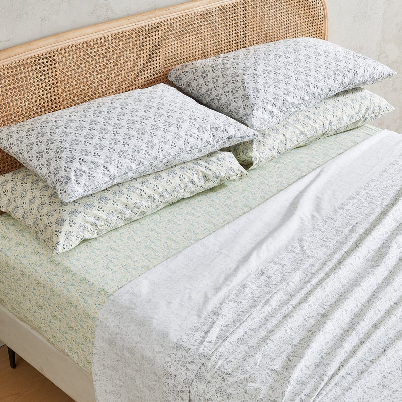Ultra-Soft Floral Printed Microfiber Sheet Set, Ensemble de draps pour grand lit avec 2 taies d'or