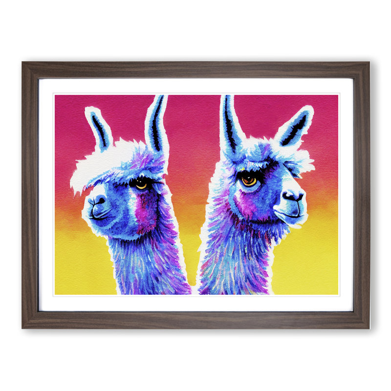 Colourful Llamas Vol.4 - Print, Walnut Framed, 46cm H x 64cm W x 2cm D