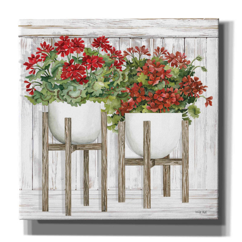 «Red Geraniums» par Cindy Jacobs, art mural sur toile, H 12 po x l 12 po x P 0,75 po