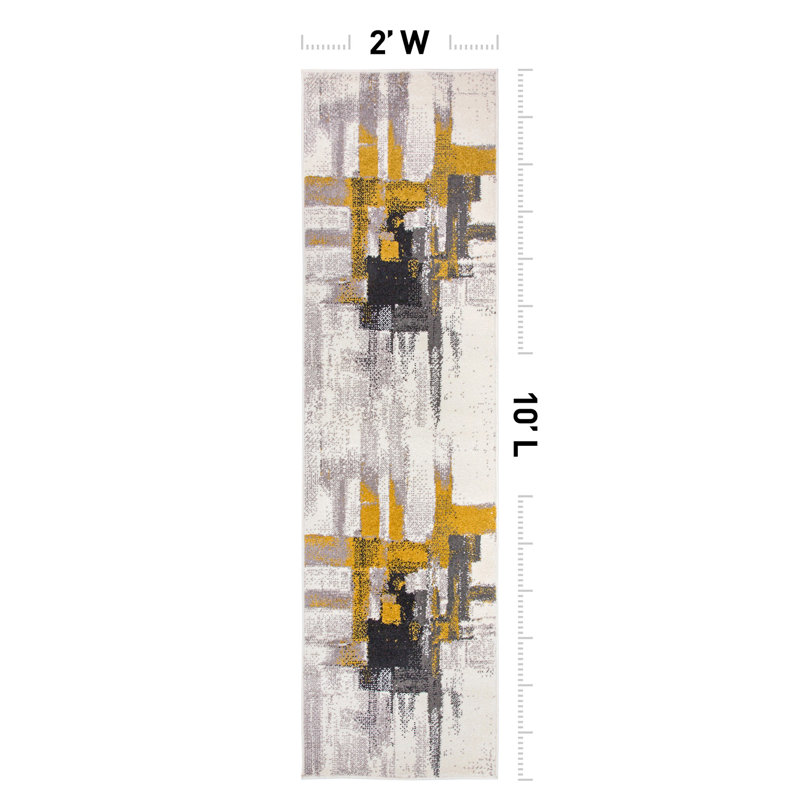Doucette Abstract Ivory/Gold/Gray Area Rug, Runner 2' x 10'