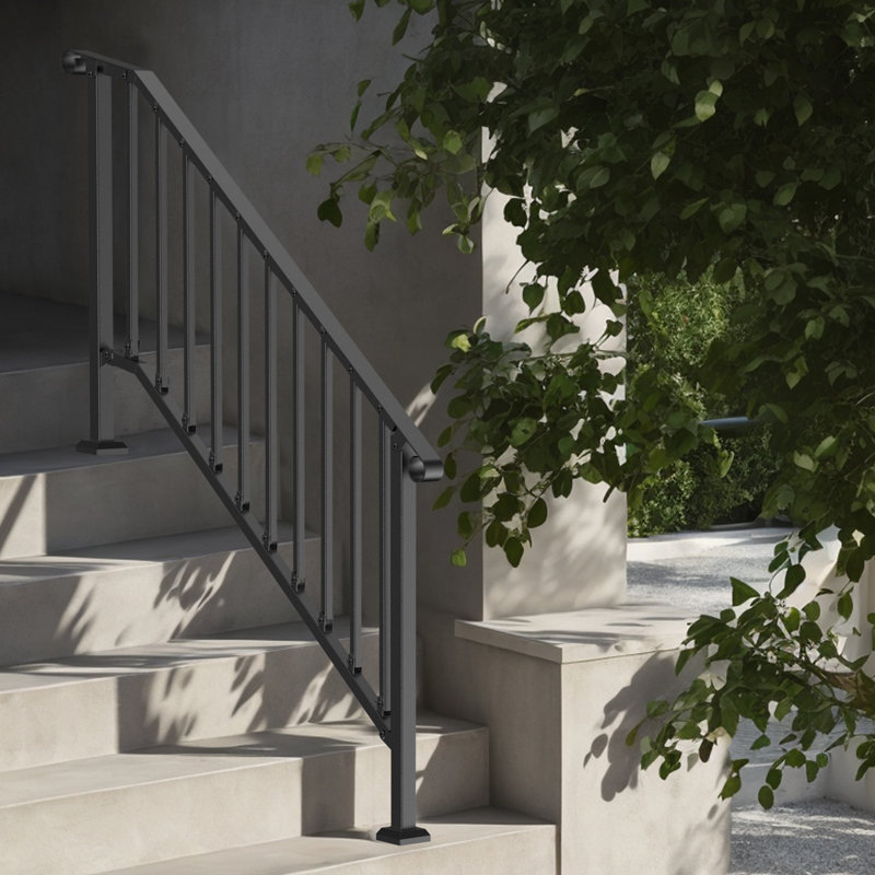 5-6 Step Handrails for Outdoor for Seniors Porch Deck Black Retro Arch