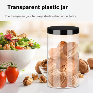 Clear Plastic Jars 32Oz 12Pack Big Round PET Plastic Containers With Black Screw On Lids Reusable Empty Storage Jars With Lid Clear Containers For Household And Kitchen Organizing