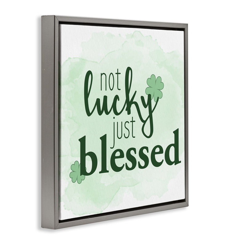 Trèfles verts Just Blessed, Cadre flottant gris lustré, H 18 po x l 18 po