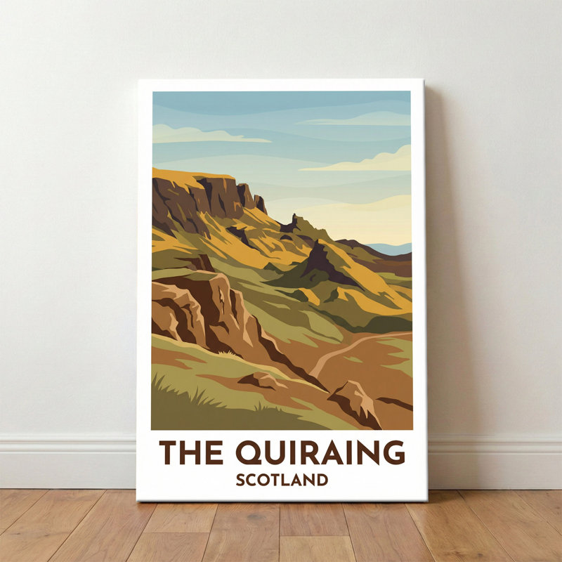 The Quiraing, Scotland - Isle Of Skye Travel Poster, Romantic Rugged Cliffs And Winding Trails. Giclee Print On Wrapped Canvas. Wall Art, Home Decor - Natural Landmarks, Scotland - Wrapped Canvas Print