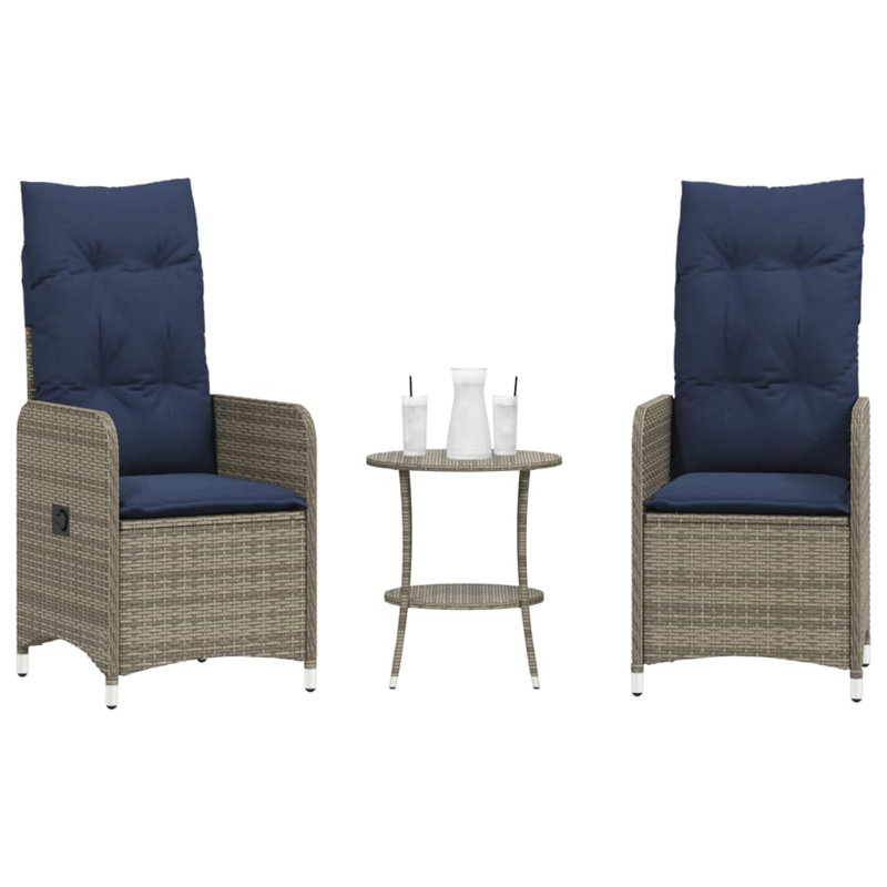  Chaises de patio inclinables 2 pièces avec table en rotin de polyester gris