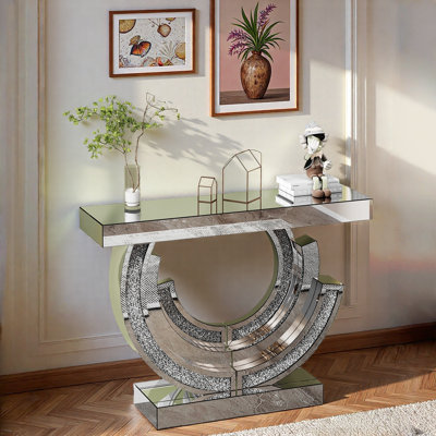 Console avec miroir en argent et base en spirale