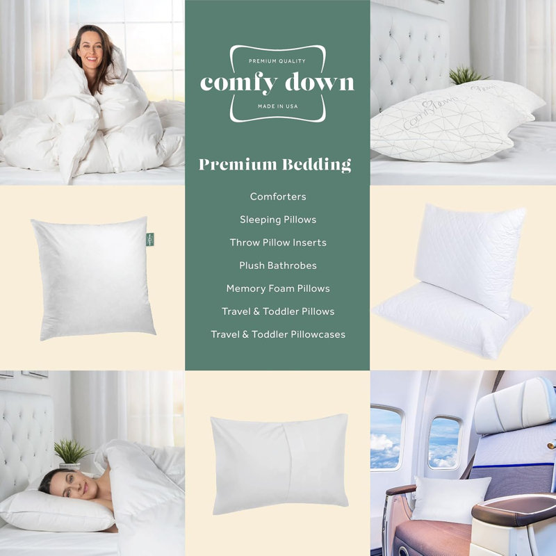 Comfydown Premium Feather And Down Comfyplush Supportive Bed Pillow For Sleeping, Luxury Diamond Quilted Cotton Cover , King
