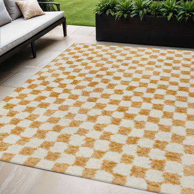 Tapis extérieur lavable à motif géométrique orange et ivoire 5 pi x 8 pi
