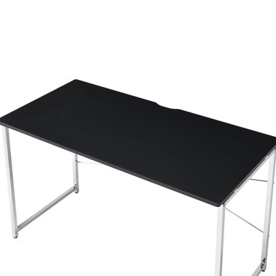 Bureau rectangulaire moderne avec structure et barre de support en métal, fini noir, largeur 61 cm, poids 20 kg, profondeur 119 cm, hauteur 71 cm