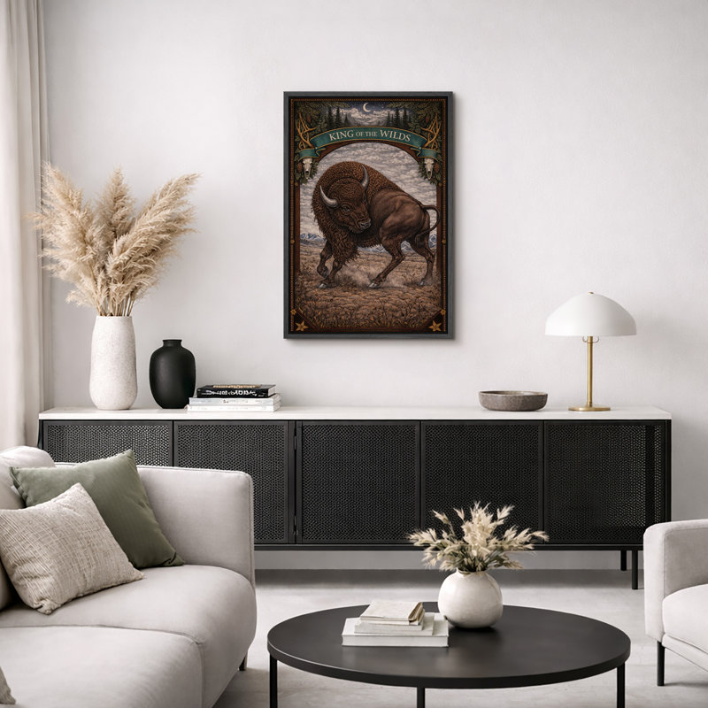 «Rustic Wildlife Animal Kingdom», art de Buffalo, Structure noire, H 24 po x l 16 po, 1 pièce Bull