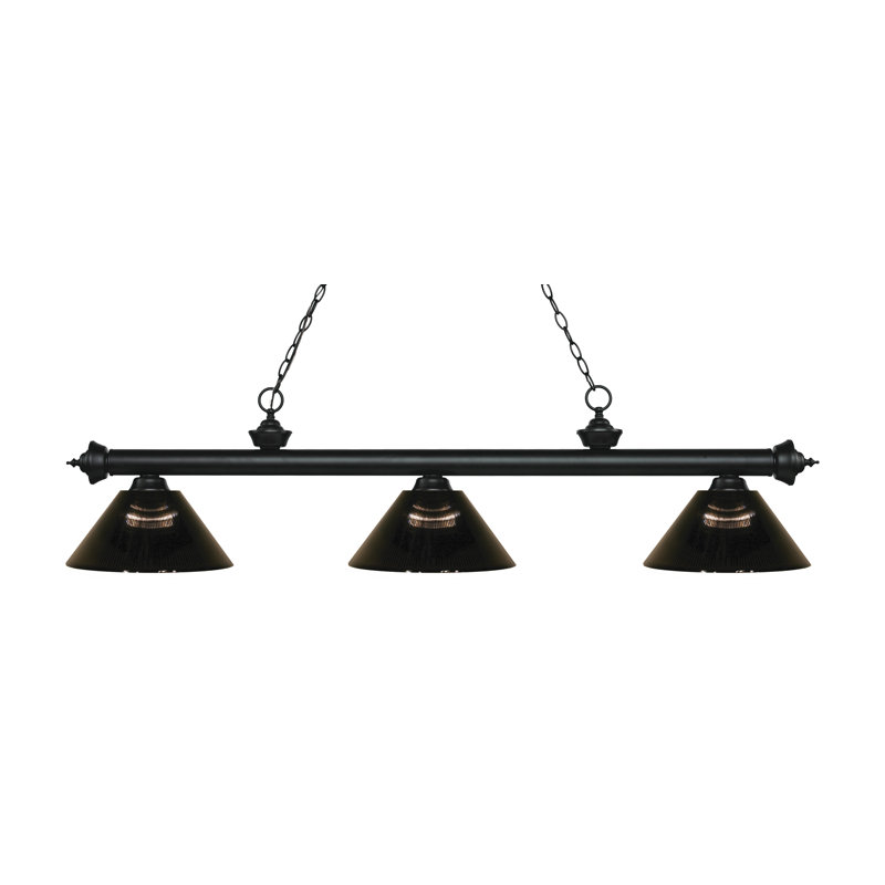 Luminaire suspendu linéaire à 3 lumières pour table de billard Chevelle, Fumée, Noir mat, H 14,25 po x l 57,5 po x p 14,25 po