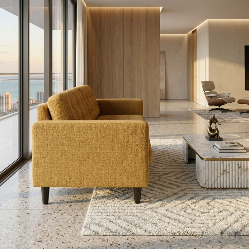 Canapé moderne et classique, causeuse, pour salon, chambre à coucher et appartement, Jaune moutarde