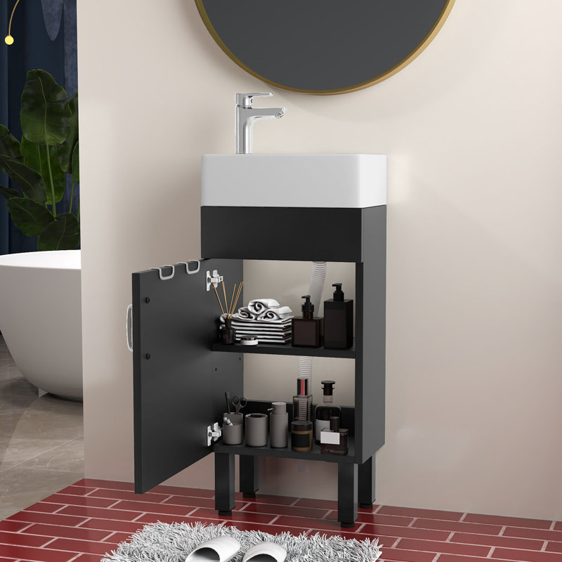 Freestanding Bathroom Cabinet, Black/Silver