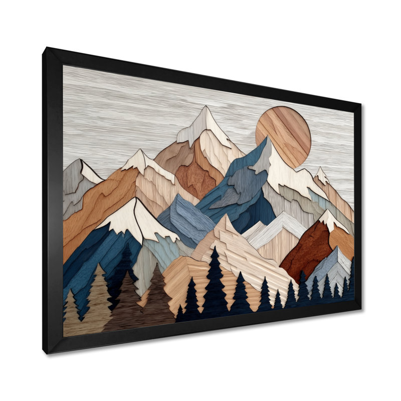 «Blue Bold Mountains Landscape», impression sur toile abstraite bleue, H 32 po x l 16 po, Reproduction encadrée, Noir